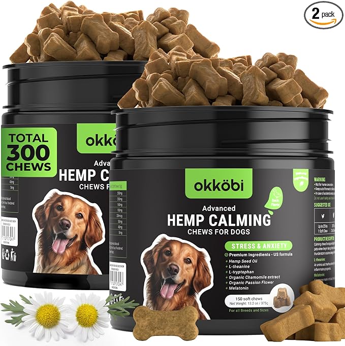 Hemp Calming Chews for Dogs 150 pcs - 2 Pack - Duck Flavored - Anxiety Relief with Melatonin - for Stress, Travel, Check-ups, Barking, or Grooming - Calming Treats
