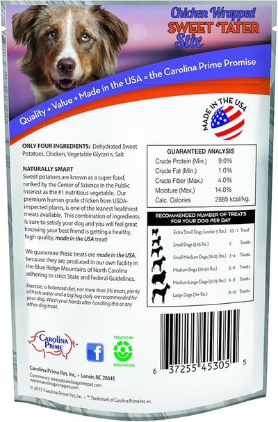 Carolina Prime Pet 45306 Chicken Wrapped Sweet Tater Stix Treat for Dogs ( 1 Pouch), One Size