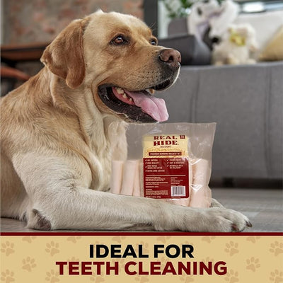 Real Hide | All Natural Dog Chew Treats - Premium Rawhide Rolls, 5-6 Inch - Long Lasting Grass Fed Free Range Beef Hide - Small/Medium Dogs - 16 Count