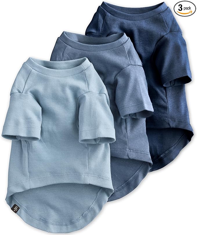 Pet Passion Toby II - The Perfect Tee, 3 Pack Short Sleeve Pet T-Shirt 100% Organic Cotton Tees Clothes for Small, Medium, Large Dogs, Navy Ombre, X-Small (5-12 lbs)