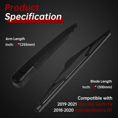 OTUAYAUTO Rear Windshield Wiper Arm Blade Set - Replacement for Hyundai Santa Fe 2019-2021, Elantra GT 2018-2020- Factory Style Back Wiper Cover Accessories Assembly for Rear Window