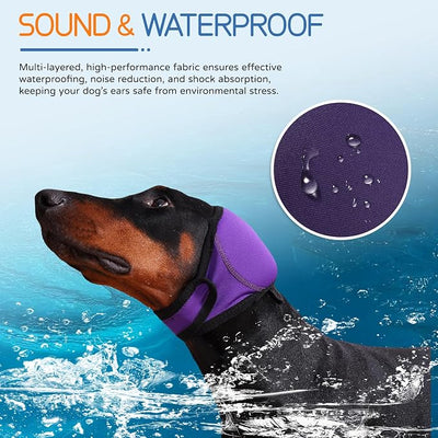 Dog Ear Muffs & Swim Cap and No Shake Ear Wrap for Bathing, Hematoma, Drying & Noise Anxiety Relief - Elastic Waterproof Ear Protection with Calming Hoodie for Grooming