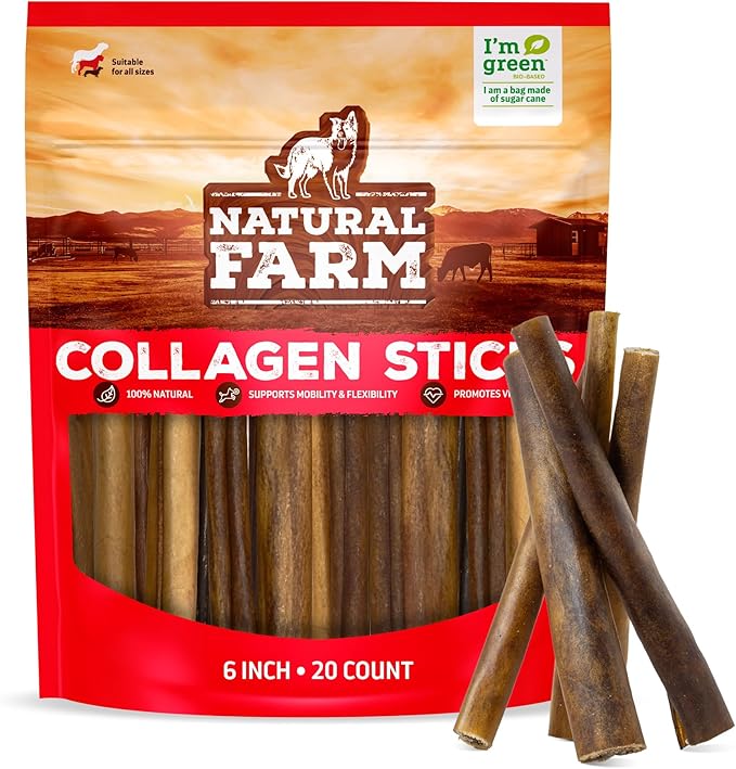 Collagen Sticks (6 Inch, 20 Pack). Odor-Free, 95% Natural Collagen Dog Chews, Supports Healthy Joints, Skin & Coat - Best Rawhide Alternative for Small & Medium Dogs