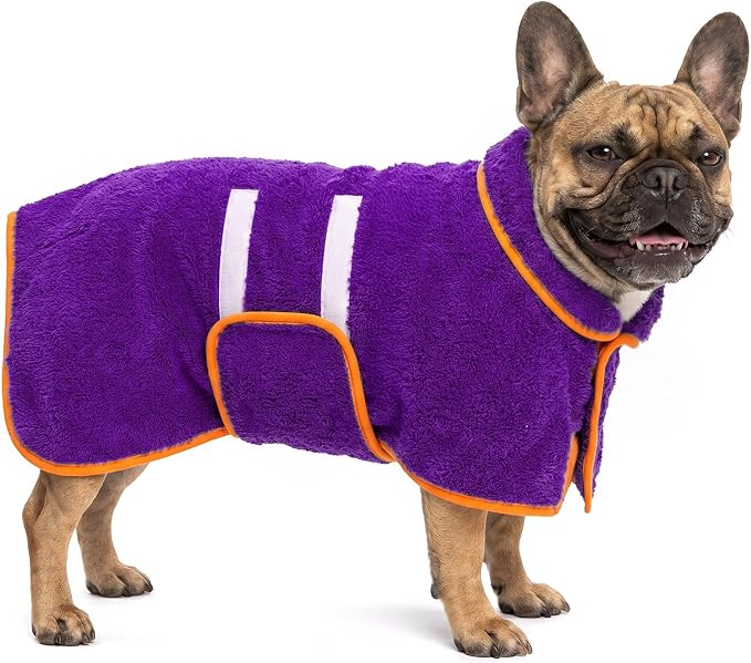 Bienbee Dog Bathrobe, Quick Drying Super Absorbent Pet Robes for Small Medium Large Dogs, Drying Coat for After Bath & Swim, Warm & Cozy Dogs Towels, Dog Puppy Bath Supplies, Purple M