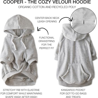 Pet Passion Cooper II Organic Cotton Velour Dog Hoodie Pet Coat for Small, Medium and Large Dogs, Light Heather Gray, XX-Small (4-7 lbs)
