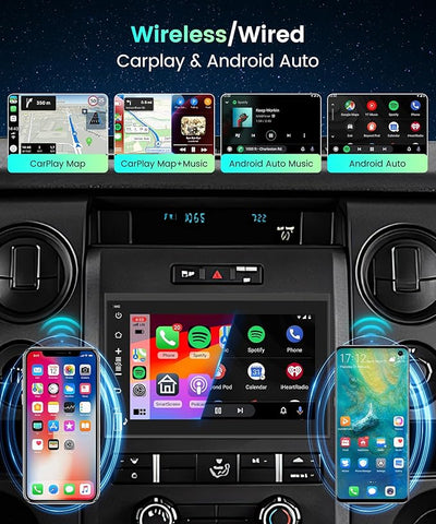2G 64G Radio for Ford F150 F250 F350 E250 E350 Fusion Edge Explorer Expedition Car Stereo with Wireless Carplay Android Auto 7inch IPS Touchscreen/1280P Backup Camera/WiFi/FM RDS/HiFi/GPS/Bluetooth
