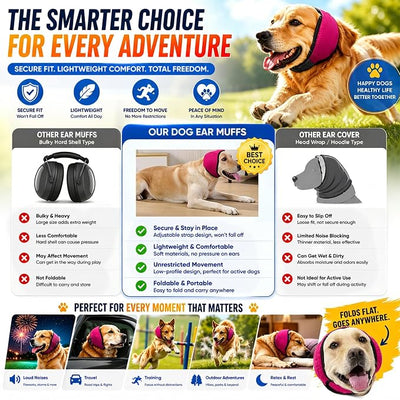 LHP Dog Ear Muffs Noise Cancelling, Calming Ear Cover Protection for Anxiety Relief, Thunder, Fireworks, Ear Wraps for Dog Travel and Grooming, Hematoma Prevention (Hot Pink, S)