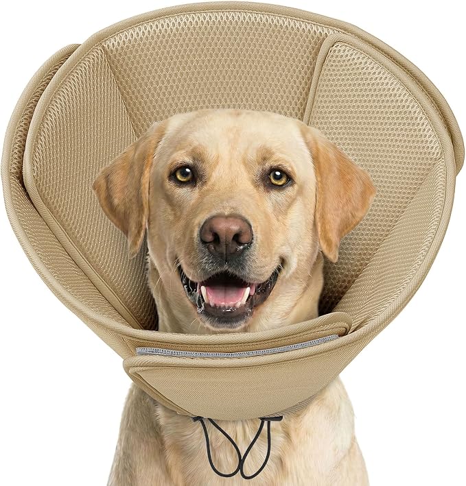 AOFITEE Soft Dog Cone Collar Anti-Licking, Dog Cone Alternative After Surgery, Elizabethan Cones for Large Dogs Post-Surgery, Neuter Recovery Pet Dogs E-Collar(Khaki,X-Large)