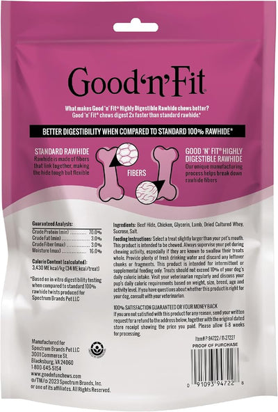 Good 'n' Fit Twist Sticks Made with Real Lamb, 15 Count, Treat Your Dog to Long-Lasting and Highly Digestible Rawhide Chews