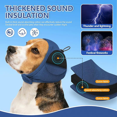 JOHNBOLIN Dog Ear Muffs - No Shake Ear Wrap & Quiet Calming Hoodie, Adjustable Head Snood Cover for Dogs, Noise & Anxiety Relief, Hematoma Protection for Grooming, Bath, Drying, Fireworks (Blue, M)