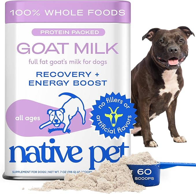 Goat Milk Powder - Dog Food Topper for Active Dogs - Post-Activity Recovery, Energy, Immune Support, Hydration & Bone Health - Whole Goat Milk with MCTs & Essential Minerals - 60 Scoops