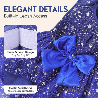 ASENKU Dog Dress Pet Wedding Dress Princess Lace Puppy Birthday Party Outfit Formal Apparel Girl for Small Medium Dogs Cats (Small, Navy Star)