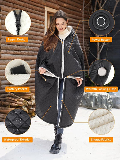Heated Blanket Battery Operated,12V Cordless heating pad with 15000 battery,Heated Shawl Throw Blanket,Wearable Heated Blanket,Sherpa Lining,3 Heating Set for Outdoor Camping,Backpacking,Hiking,Travel