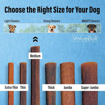 ValueBull Collagen Sticks for Dogs, 6 Inch Medium Chews, Natural Long-Lasting Dog Treats, 200 Count Bulk Pack - Supports Joints, Skin & Coat with Chondroitin & Glucosamine