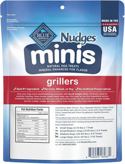 Blue Buffalo Nudges Minis Steak Grillers Natural Dog Treats, Meaty Dog Snacks, Bite-Size for Training All Breed Sizes, Made in the USA with Real Beef, No Artificial Preservatives, 10 oz.