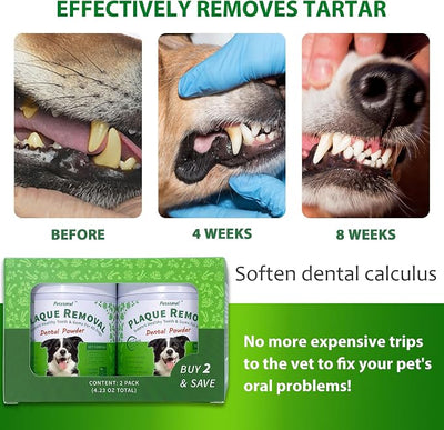 Petstoral 2-Pack Plaque Removal Natural Dental Powder, Dog Dental Care and Bad Breath Treatment, Dog Teeth Cleaning Powder for Healthy Teeth & Gums for All Dogs