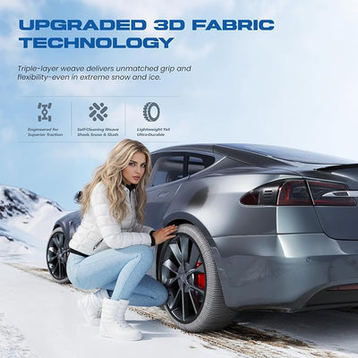 Snow Socks for Tires, Winter Traction Alternative to Snow Chains, Emergency Anti-Slip Tire Covers for Cars/SUVs/Trucks, Reusable, Certified Snow Traction Device for Ice & Snow Driving.(Black -XL)