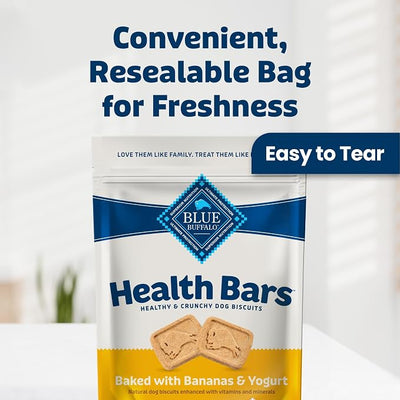 Blue Buffalo Health Bars Bananas & Yogurt Crunchy Dog Biscuits, Oven-Baked with Real Bananas & Natural Ingredients, Healthy Dog Treats with No Artificial Flavors or Preservatives, 16 oz.