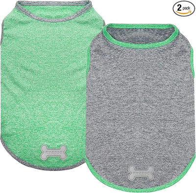 KYEESE 2Pack Dog Shirt, Lightweight Sun Protection Sleeveless Dog T Shirts for Small Medium Dogs Boy, Breathable Pet Reflective Tank Top Summer Dogs Clothes for Outdoor Walking, Grey+Dark Green, XL