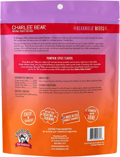 Charlee Bear Bearnola Bites Dog Treats, Pumpkin Spice Flavor, 8oz (Pack of 2)