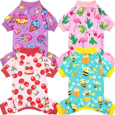 XPUDAC 4 Pieces Dog Pajamas for Small Dogs Boy Girl Soft Stretchy Pjs Onesies Puppy Clothes for Dog Cat Pet Outfits, 2XL