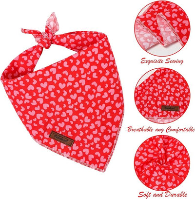 Valentine's Day Dog Bandanas Boy Girl Red Pink Love Cotton Washable Dog Scarf Adjustable Pet Bib Scarves for Small Medium Large Dogs L