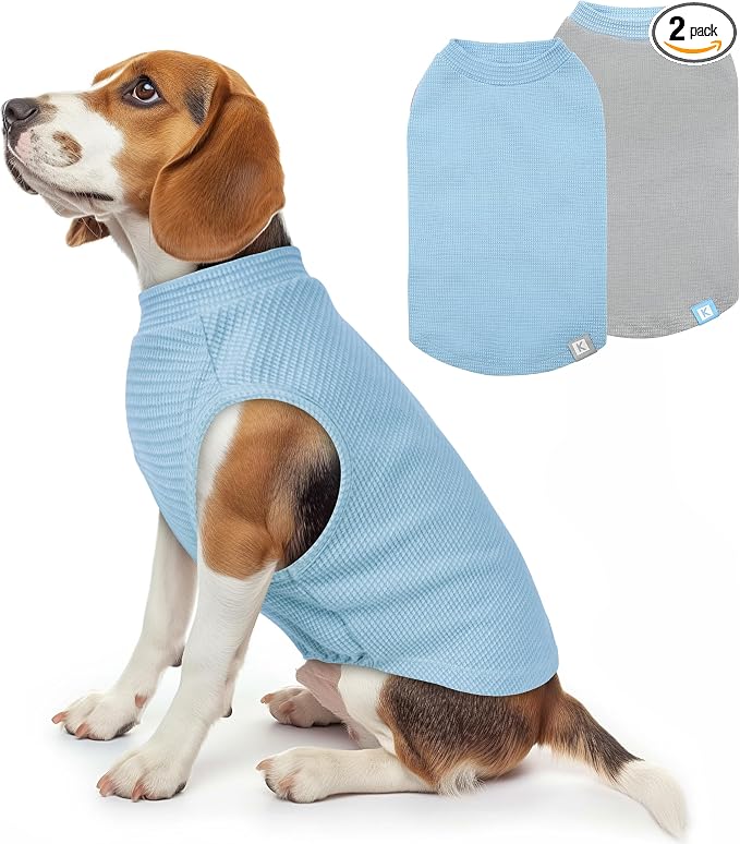 2Pack Waffle Dog Shirts, Lightweight Sleeveless Dog T Shirts for Medium Large Dogs Boy, Breathable Pet Vest Comfort Tank Top Soft Dogs Clothes for Daily Wear, Blue+Grey, 2XL