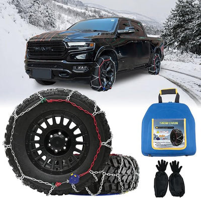 NEOCHIAEVO Auto Tightening Snow Chains Tire Chains, 4.6mm Diameter, 1-Minute Quick Install, Universal Fit for Car/SUV/Pickup Truck, Multi-Weather Emergency Traction, Set of 2, HYR-S