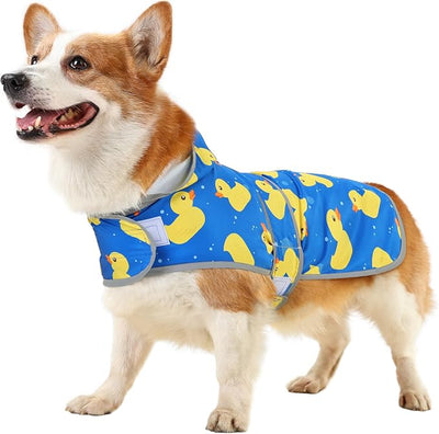 Dog Raincoat for Large Dogs Waterproof Jacket Hooded Rain Coats with Reflective Strips Leash Hole & Poncho Adjustable Fit (ShinyDuck,L)