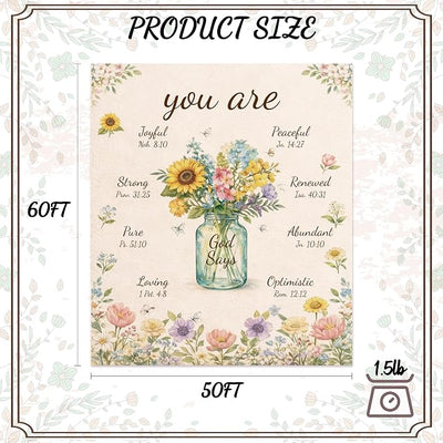 Christian Gifts for Women,Birthday Gifts for Mum,Inspirational Religious Blanket Gift with Flowers Vase, Soft Flannel Throw Blanket for Bed Couch Sofa, Spiritual Gift for Sister, Friends Family 50x60”