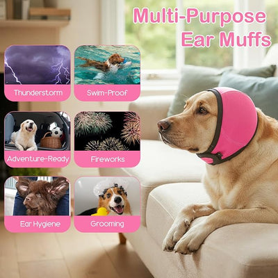 Dog Ear Muffs Noise Protection, Swimming Waterproof Dog Ear Caps, Rose DogEar Covers for Bath, Pet Ears Muffs for Noise Bath, for Ears Protection(S)