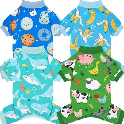 XPUDAC 4 Pack Dog Pajamas for Small Medium Sized Dogs Soft Comfy Stretchy Dog Pjs Onesie Puppy Clothes Pet Jammies for Doggie Boy Girl, S