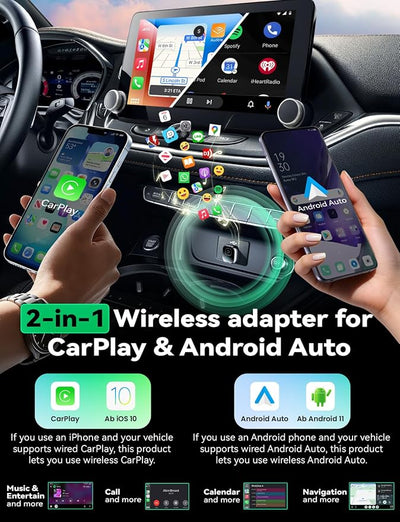 Wireless Carplay & Android Auto Adapter, Metal Design Mini & Stable 2-in-1 Dongle, Convert Vehicle's Wired CarPlay/AA to Wireless, for iOS 10+/Android 11+ & Cars from 2016