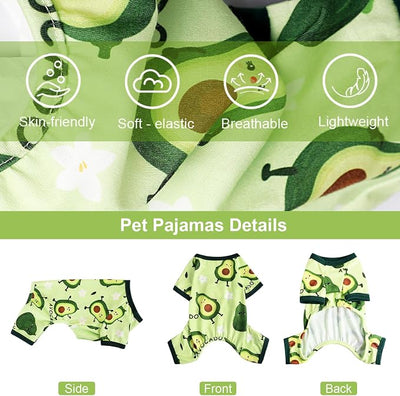 Dog Clothes for Small Dogs Girl Boy Summer Dog Pajamas Puppy Shirt Pjs Soft Doggie Onesie for Yorkie Chihuahua Teacup Cute Pattern Pet Cat Outfits Apparel Clothing, M, Avocado
