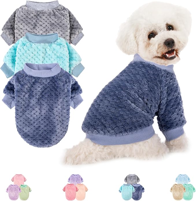 Dog Sweater, 2 or 3 Pack Dog Sweaters for Small Medium Dogs or Cat, Warm Soft Flannel Pet Clothes for Dogs Girl or Boy, Dog Shirt Coat Jacket (XX-Small, Grey+Navy+Sky Blue)