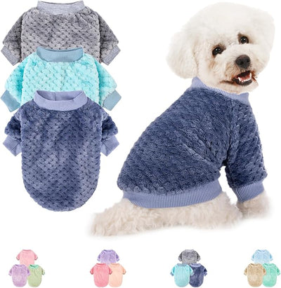 Dog Sweater, 2 or 3 Pack Dog Sweaters for Small Medium Dogs or Cat, Warm Soft Flannel Pet Clothes for Dogs Girl or Boy, Dog Shirt Coat Jacket (XX-Small, Grey+Navy+Sky Blue)