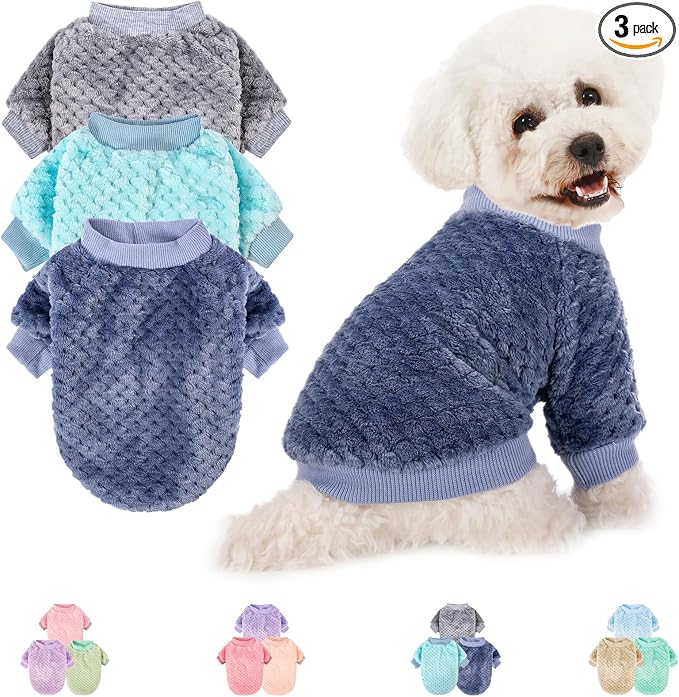 Dog Sweater, 3 Pack Dog Sweaters for Small Medium Dogs or Cat, Warm Soft Flannel Pet Clothes for Dogs Girl or Boy, Dog Shirt Coat Jacket (X-Large, Grey+Navy+Sky Blue)