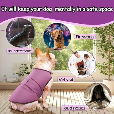 Dog Anxiety Vest Calming Jacket for Small Medium Large Dogs, Dog Shirt Wrap for Indoor Outdoor Fireworks, Thunder, Travel, Separation, Purpink, X-Small