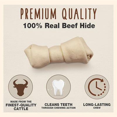Cadet Premium Grade Beef Hide Dog Chews, 4" - 5" Long-Lasting Knotted Rawhide Bones, Single-Ingredient, Natural Flavor, 1 Pound