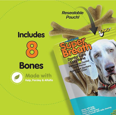 Fido Super Breath Dental Care Bones for Dogs, Medium - 8 Count - Fresh Breath Dog Dental Treats for Medium Dogs - Plaque & Tartar Control - Made in USA