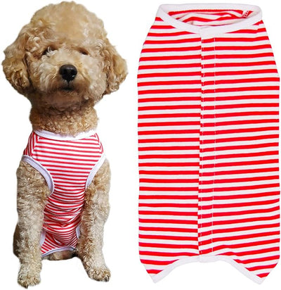 Dog’s Recovery Suit Post Surgery Shirt for Puppy, Wound Protective Clothes for Little Animals(red White Stripe-l)