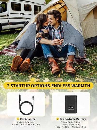 Heated Blanket Battery Operated,Portable Heated Throw Shawl Poncho | Skin-Friendly,12V 15000mAh Battery Included,Up to 158℉, Cordless&Wearable Designed,for Outdoor Camping Stadium
