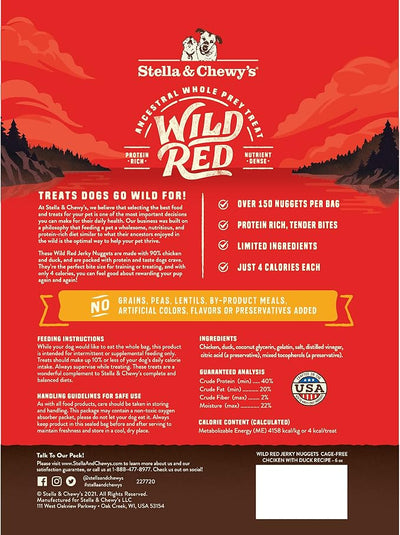 Stella & Chewy's Wild Red Jerky Nuggets - 90% Protein-Rich Chicken & Duck Dog Treats - Grain-Free Training Rewards for All Breeds - Made in USA - 6 oz Bag