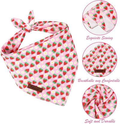 Sweet Strawberry Dog Bandana - Soft Pink Spring Summer Dog Neck Scarf, Cute Pet Bib for Puppy Kitten, Kawaii Photo Dogs Cats Prop for Daily Use Parties & Pet Photography S