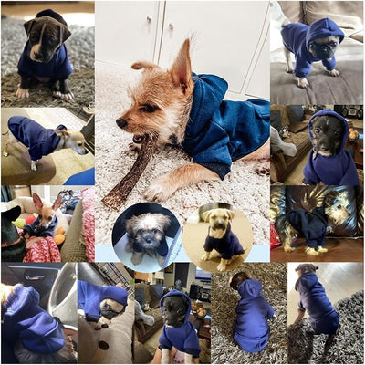 Jecikelon Soft Dog Hoodies for Small Dogs, Fleece Puppy Sweatshirt with Pockets, Warm Winter Cold Weather Coats for Pet Cat, Cute Clothes Puppy Costume (Navy, X-Large)