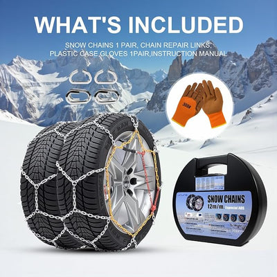 2PCS Snow Chains for SUV/Truck/Car in Snow, Sand, Mud and Ice, Universal Adjustable Emergency Portable Snow Tire Chains(KN90)