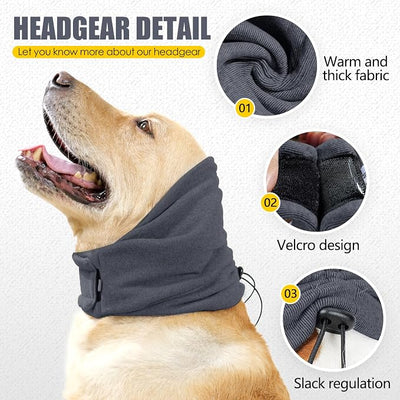 Quiet Ears for Dogs - Adjustable Ear Covers for Noise, No Shake Dog Head Wrap, Dog Calming Hood for Thunder, Lightning, Fireworks, Vet Visits, Polyester and Stretch Cotton Blend, Grey, Large