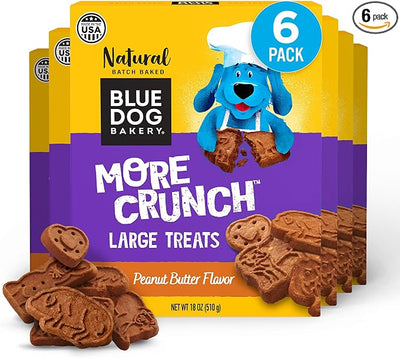 Blue Dog Bakery Natural Dog Treats, More Crunch Large, Peanut Butter, 18oz (6 Count)
