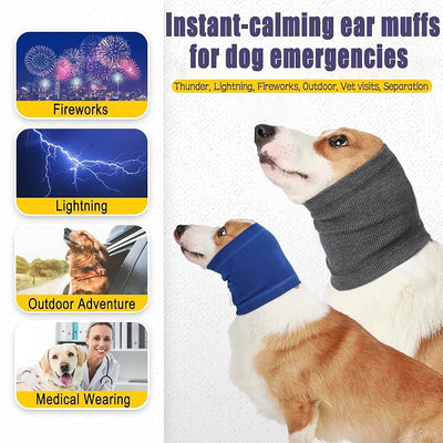 Meifsou Dog Calming Head Wrap, No Shake Quiet Ears for Dogs Anxiety Relief, Original Ear Covers Pet Calming Hoodie for Thunder, Lightning, Fireworks, Vet Visits, High Stretch Ribbed Fabric, Grey L