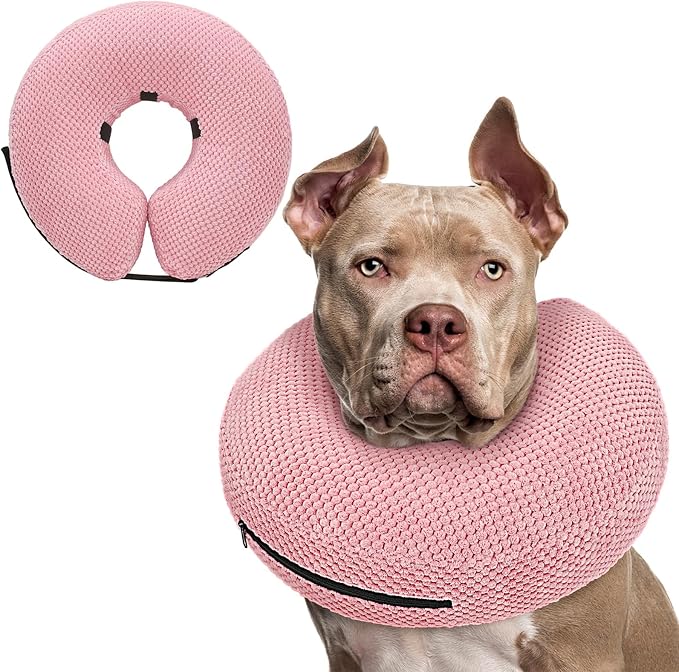 Inflatable Dog Cone Collar for Dogs to Stop Licking, Dog Donut Collar After Surgery, Soft Pet Cone for Small Medium Large Dogs Pink 02 XXL